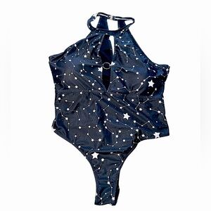 Women's Plus Size 4X One-Piece Swimsuit | Celestial Print | High Neck Cutout